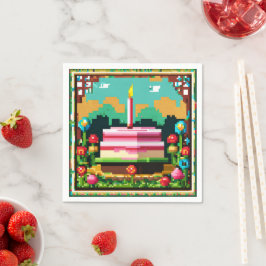 Un gâteau d'anniversaire en pixel art pappersservett