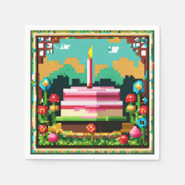 Un gâteau d'anniversaire en pixel art pappersservett