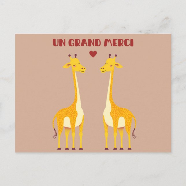 Un grand merci - giraffe vykort (Framsida)