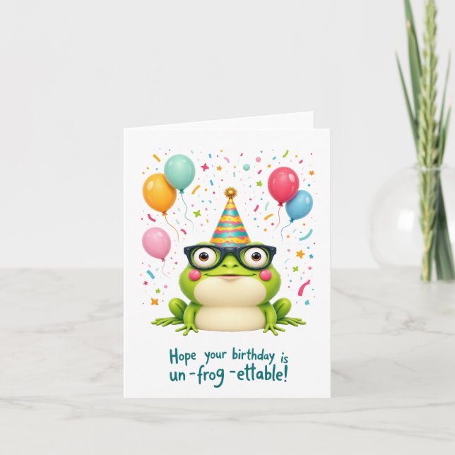 "Un-grog-ettable!" Cute Frog Birthday Card Kort (Framsida)