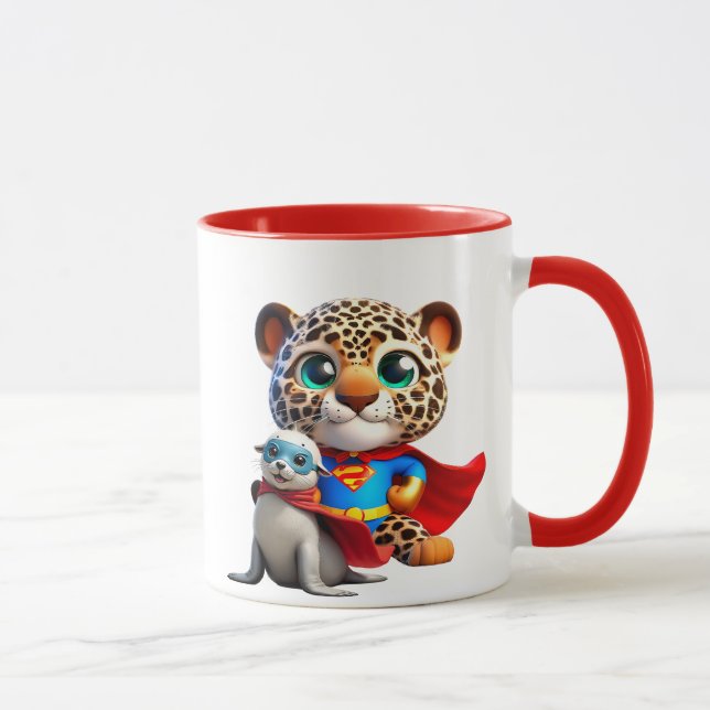 Un jeune léopard et un bébé phoque super héros. mugg (Höger)