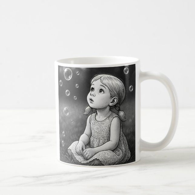 Un mug avec une petite fille en noir et blanc. kaffemugg (Höger)