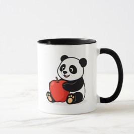 Un panda tout mignon serre une pomme rouge. mugg