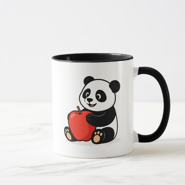 Un panda tout mignon serre une pomme rouge. mugg (Höger)