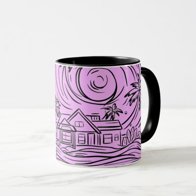 un soleil levant devant la mer,mug mugg (Framsida höger)