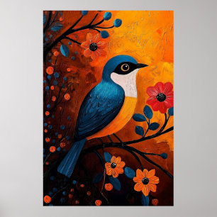 Un Solo Pájaro - Vibrant Bird and Blommigt Art Poster