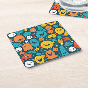 un Tecknad Smileys Papper Underlägg Kvadrat