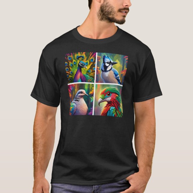 Una diseño con 4 aves t shirt (Framsida)