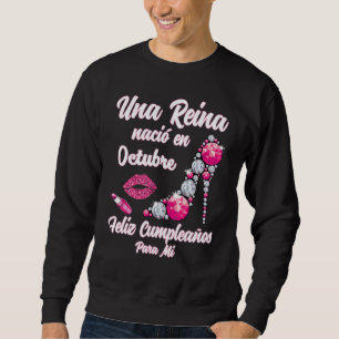 Una Reina Nacio En octubre Cumpleanos Camisa Octob Lång Ärmad Tröja