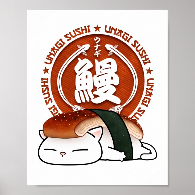 Unagi Eel Sushi Cat Poster (Framsidan)