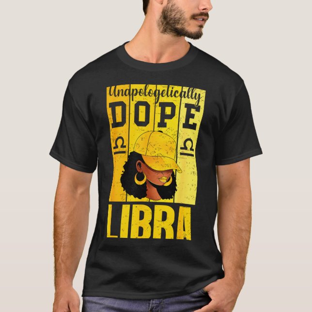 Unalogetically Libra Black Woman Cap Zodiac  T Shirt (Framsida)