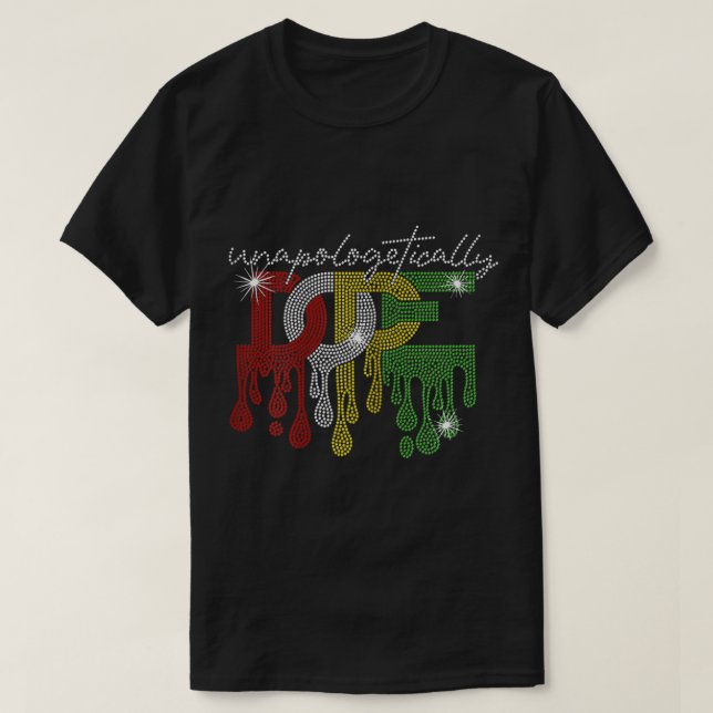 Unapologetiskt påve Bling Rhinestone Black Girl T Shirt (Design framsida)