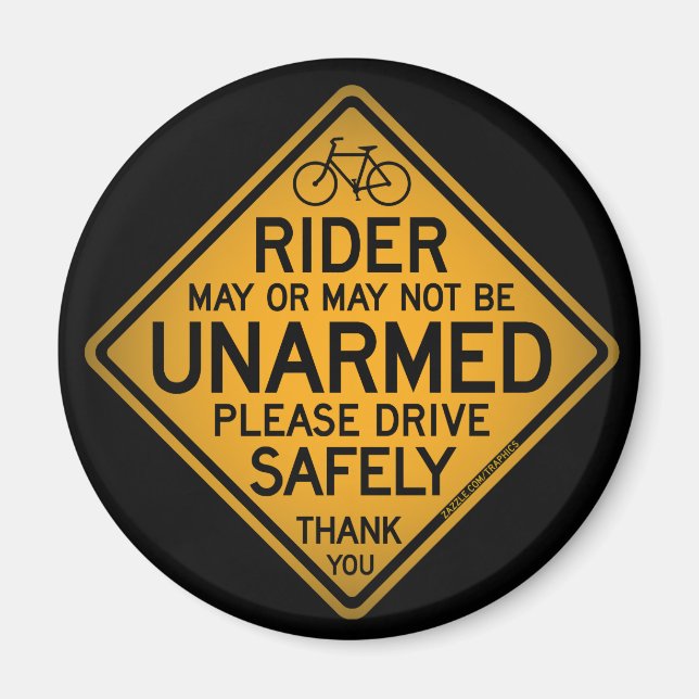 "UNARMED RIDER" Black Round Magnet (Framsidan)