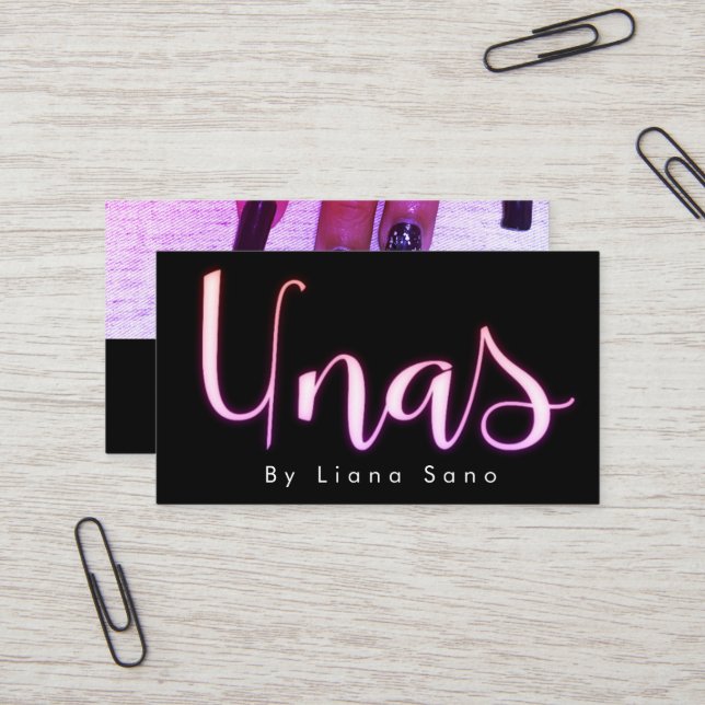 Unas Glow Script Salong Rosa Nagelkonstnär  Visitkort (Fram/Back In Situ)