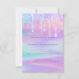 Unbabyskor Girly Feet Drip Holograph Unicorn Rosa Inbjudningar