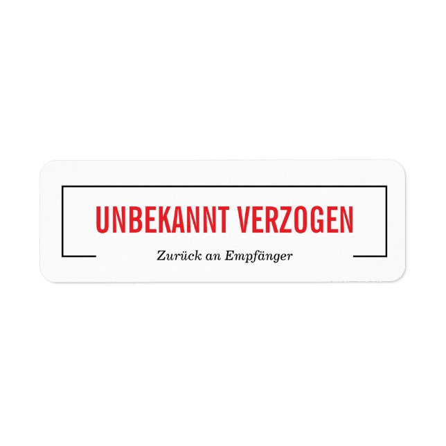 Unbekannt verzogen  returadress etikett (Framsidan)