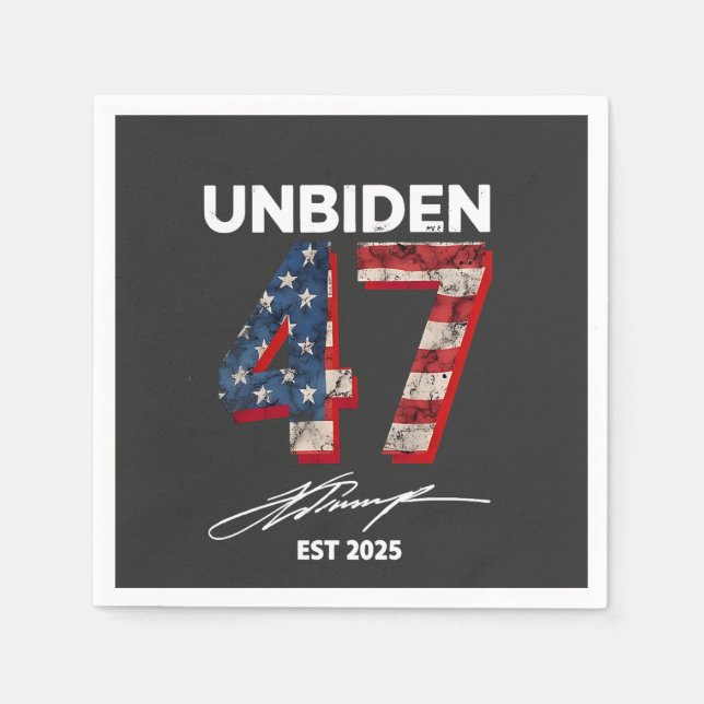 Unbiden 47 Trump Est. 2025 4 juli Pappersservett (Framsidan)