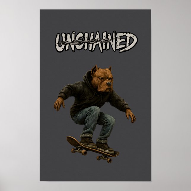 Unchained Skater Pitbull Graphic Art Skateboarding Poster (Framsidan)