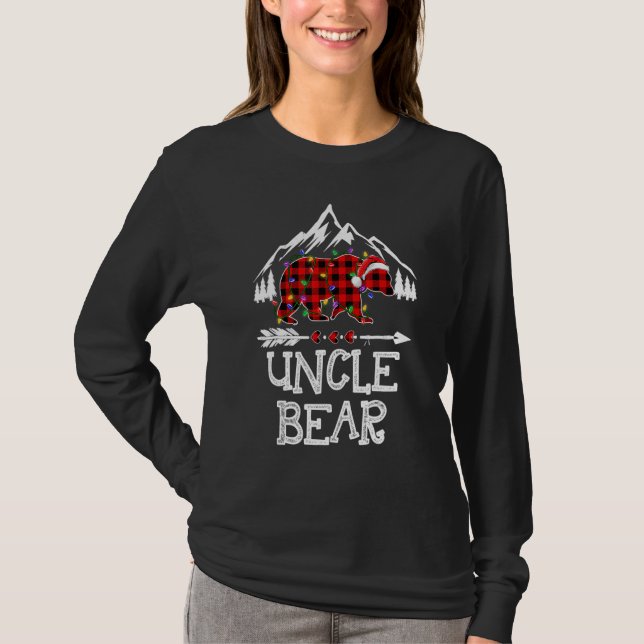 Uncle Bear Buffalo Plaid Matching Family Christmas T Shirt (Framsida)