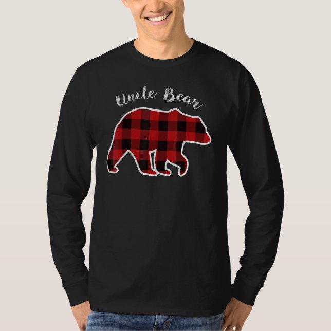 UNCLE BEAR  Men Red Plaid Christmas Pajama Family  T Shirt (Framsida)