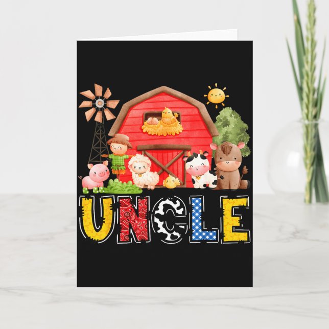 Uncle Red Farm Cow Birthday Boy Matching Family Pa Kort (Framsida)