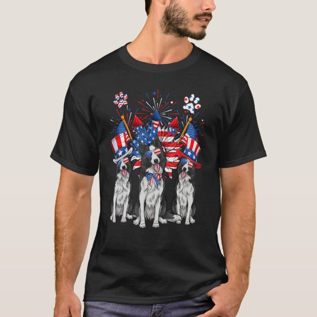 Uncle Sam Border Collie Dogs USA Flag Indepedence  T Shirt (Framsida)