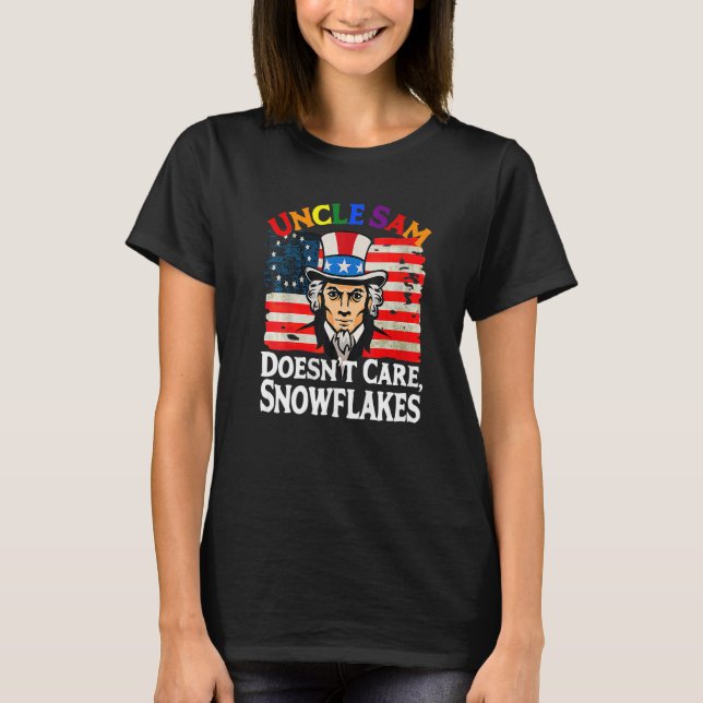 UNCLE SAM DOESN INTE CARE SNÖFLINGOR Funny America T Shirt (Framsida)