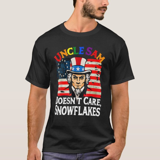 UNCLE SAM DOESN'T CARE SNOWFLAKES Funny American_4 T Shirt (Framsida)