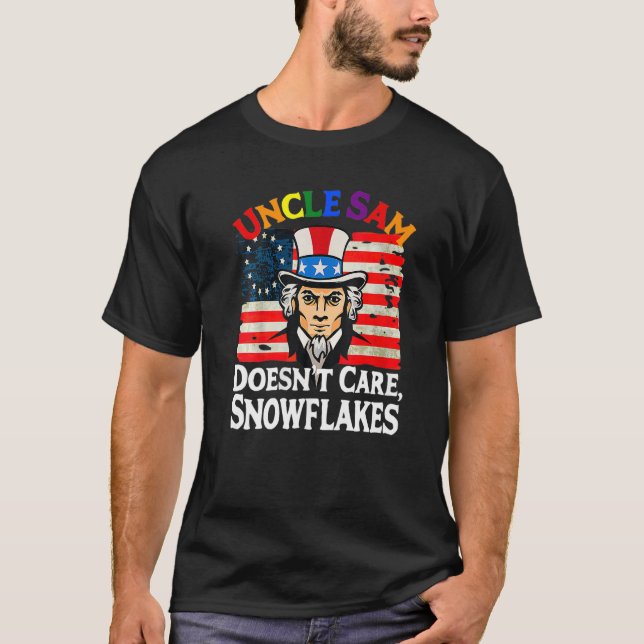 UNCLE SAM DOESN'T CARE SNOWFLAKES Funny American P T Shirt (Framsida)
