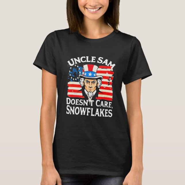 UNCLE SAM DOESN'T CARE SNOWFLAKES Funny American T Shirt (Framsida)