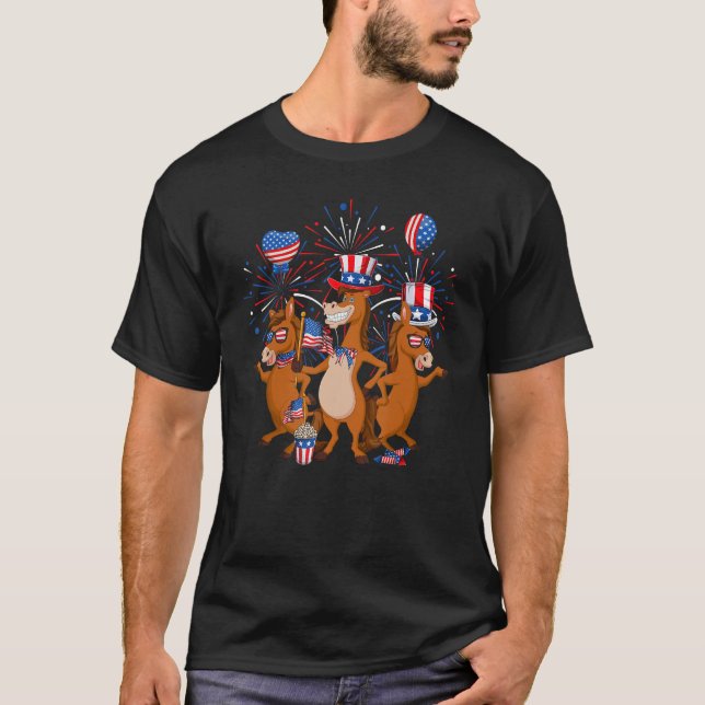 Uncle Sam Horses USA Flag Indepedence Day 4th Of J T Shirt (Framsida)