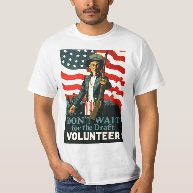 Uncle Sam: Inte gör väntan för Draft WWI skjortan T-shirt (Framsida)