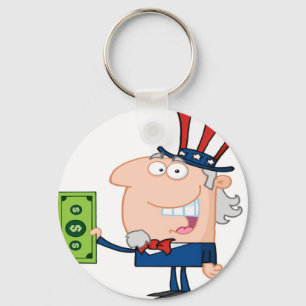 Uncle Sam med innehav en dollarräkning Nyckelring