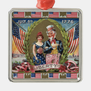 Uncle Sam och damfrihet Julgransprydnad Metall