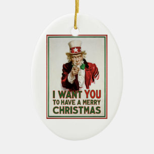 Uncle Sam önskar att DU ska ha god jul Julgransprydnad Keramik