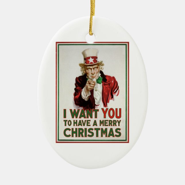 Uncle Sam önskar att DU ska ha god jul Julgransprydnad Keramik (Framsidan)