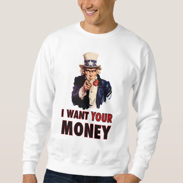 Uncle Sam önskar dina pengar Lång Ärmad Tröja (Framsida)
