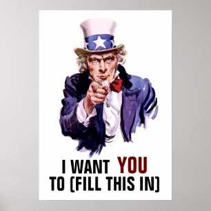 Uncle Sam "önskar jag dig" anpassadet Poster