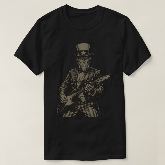 Uncle Sam Playing Electric Guitar  T Shirt (Design framsida)