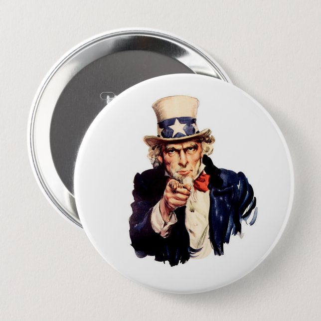 UNCLE SAM RÖTT VITT BLÅTT PATRIOTIK KNAPP (Framsida & baksida)