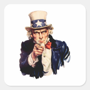 Uncle Sam som pekar hans finger Fyrkantigt Klistermärke
