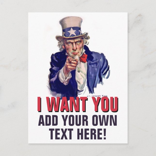 Uncle Sam wants you! Custom text Postcard Vykort (Framsida)