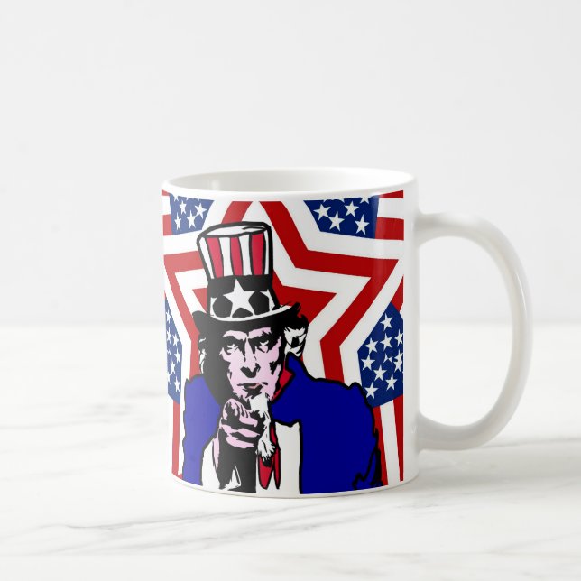 Uncle Sam with Stars & Stripes Background Kaffemugg (Höger)