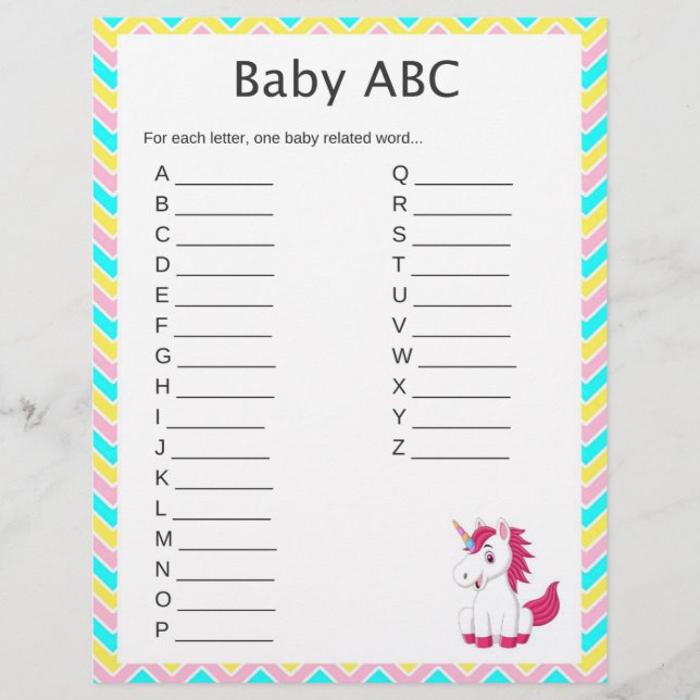 Uncorn Baby ABC Baby Shower Game (Framsida)
