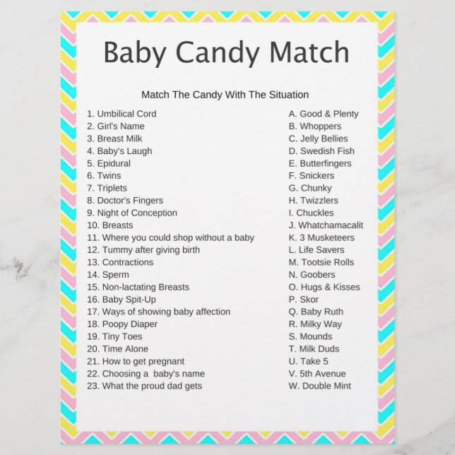Uncorn Candy Match Baby Shower Game (Framsida)