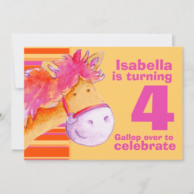 Undamynga som går på 4e födelsedagen-födelsedag in inbjudningar (Framsida)