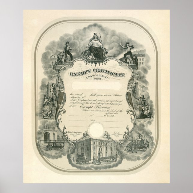 Undantagna Fireman-certifikat 1898 Poster (Framsidan)