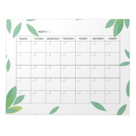 Undated fresh Green Minimalist Monthly Planner  Anteckningsblock