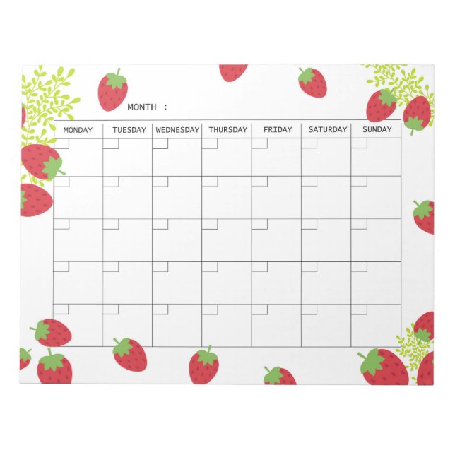Undated Minimal Strawberry Monthly Planner  Anteckningsblock (Framsida)