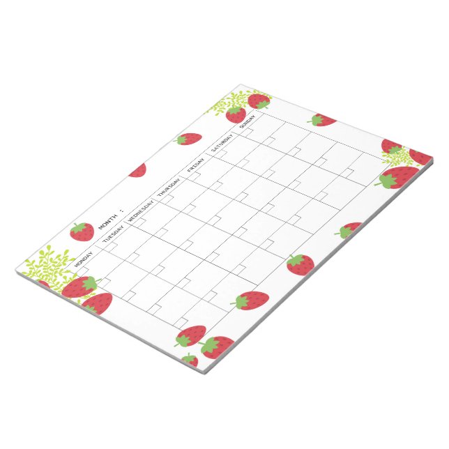 Undated Minimal Strawberry Monthly Planner  Anteckningsblock (Vinklad)